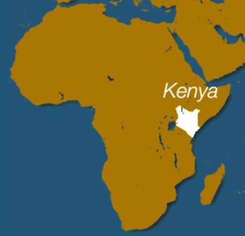 Map of Africa showing the location of Kenya