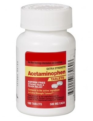 Bottle of acetaminophen tablets