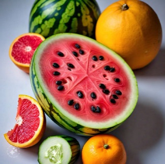 Water-rich hydrating fruits.