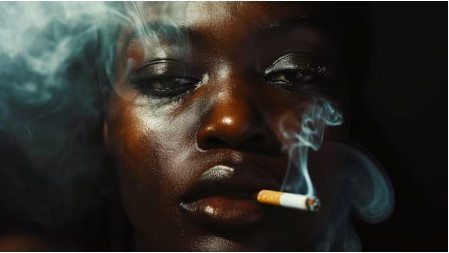 A black man smoking a cigarette