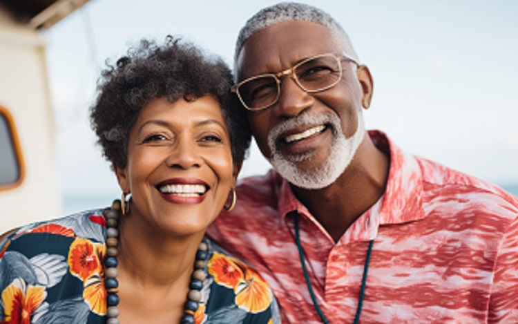 Elderly black couple in happy expression