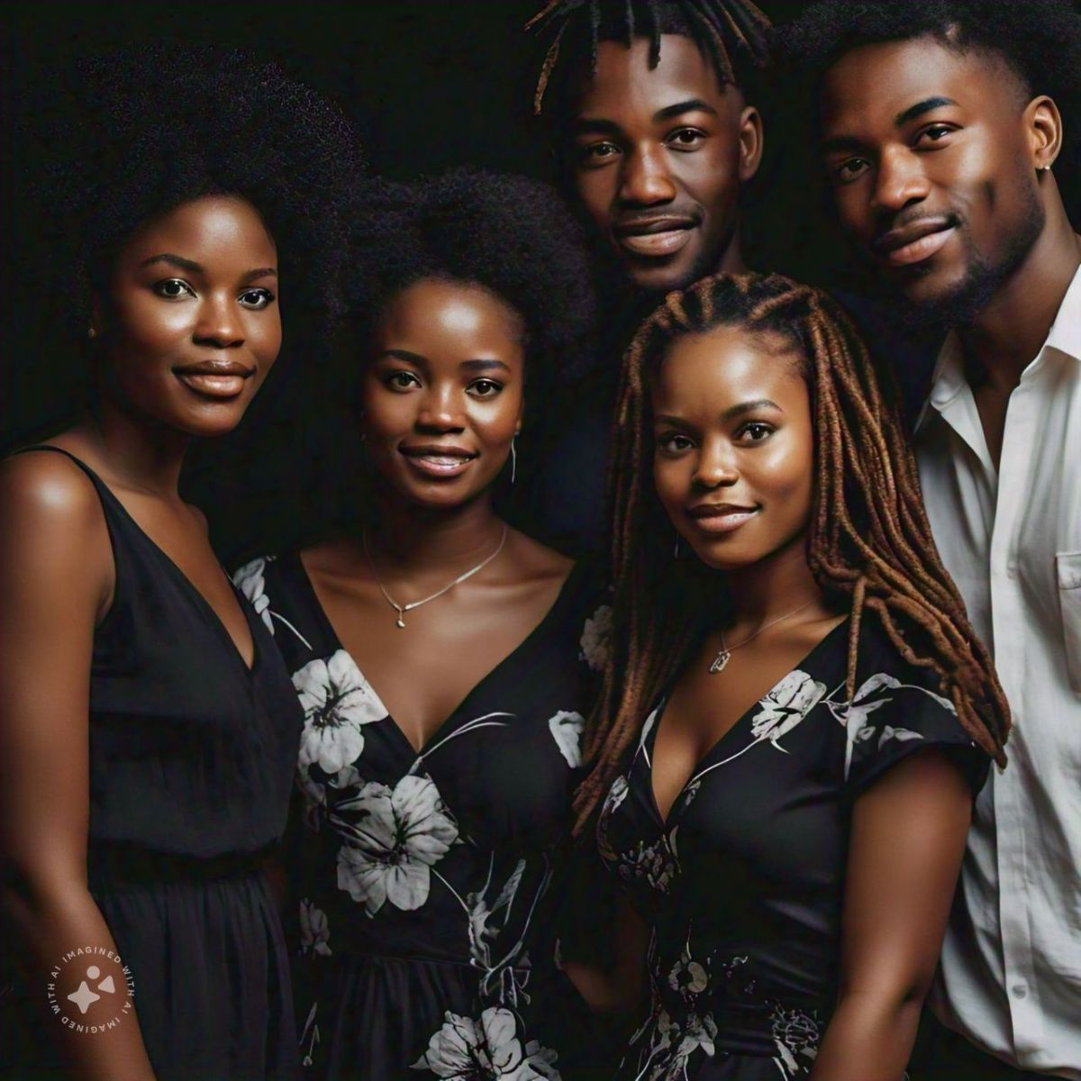 Five young African adults standing and posing together