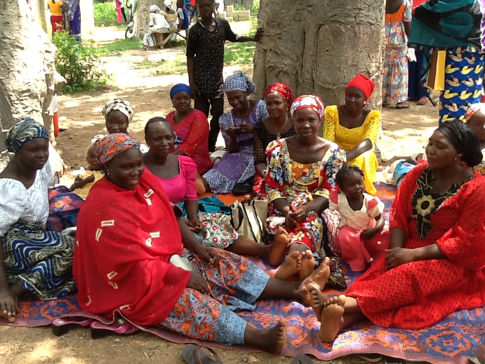 A gathering of African women seating outdoor under a tree.