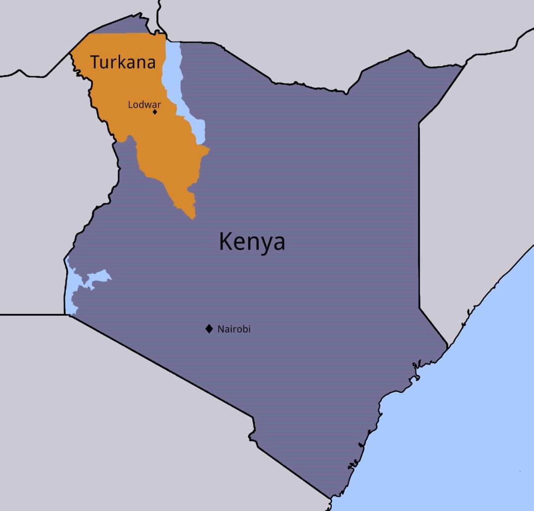 Map of Kenya showing Turkana County