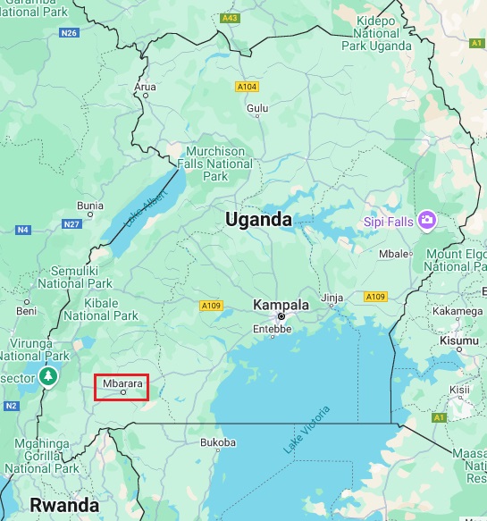 Map of Uganda showing Mbarara