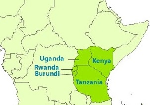 Partial East Africa map showing Rwanda and neighbouring countries