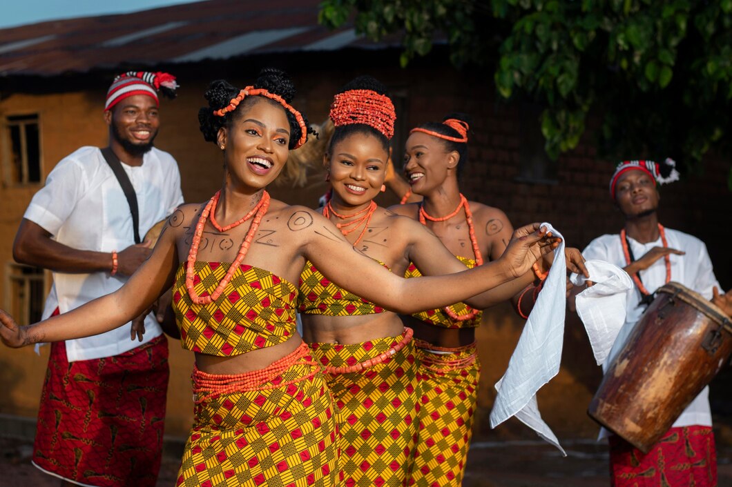 African girls dancing in a happy moment