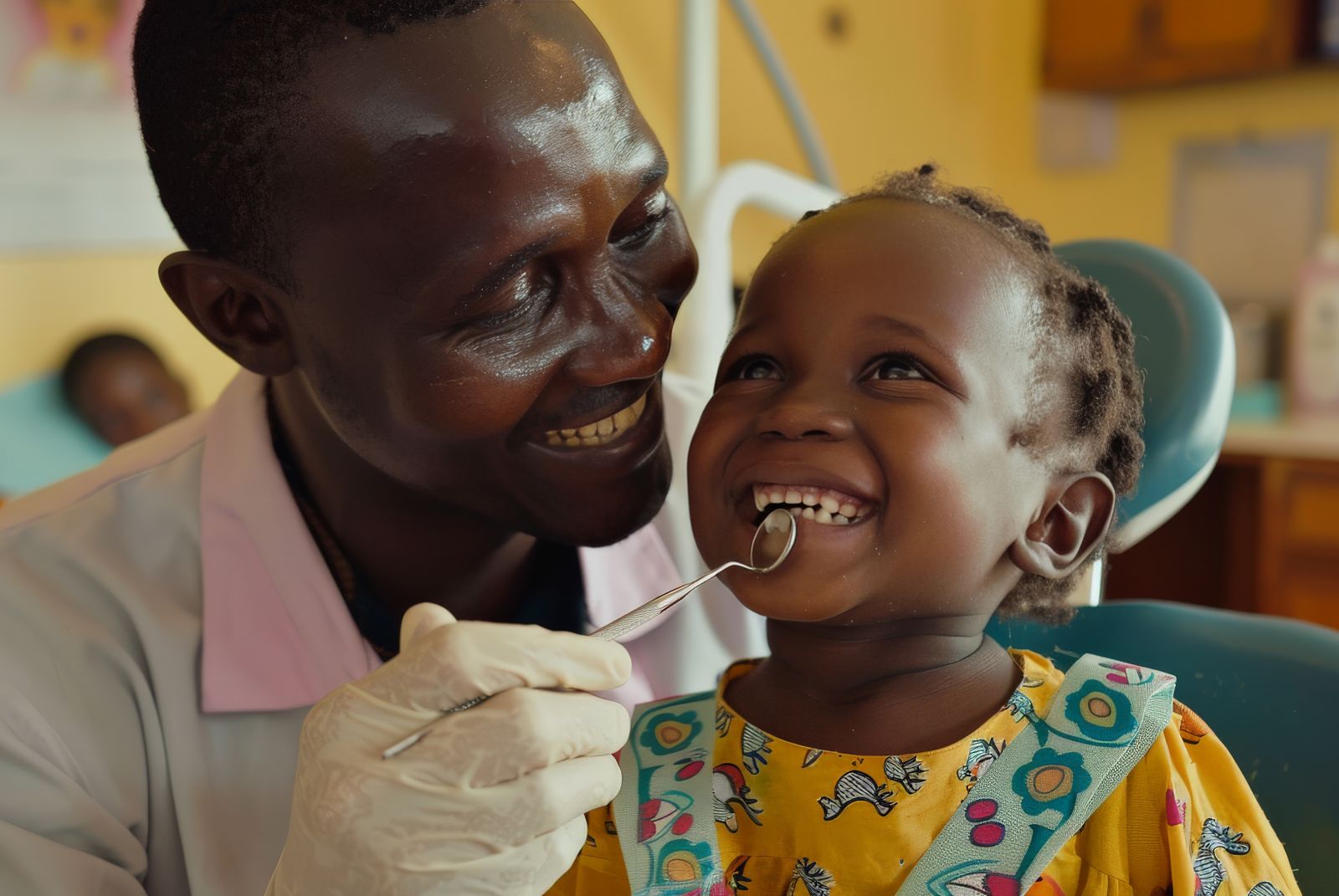 An African father and daughter at dental checkup