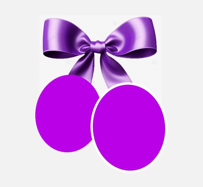 Purple bowtie with two hanging balls to depict testicular cancer awareness