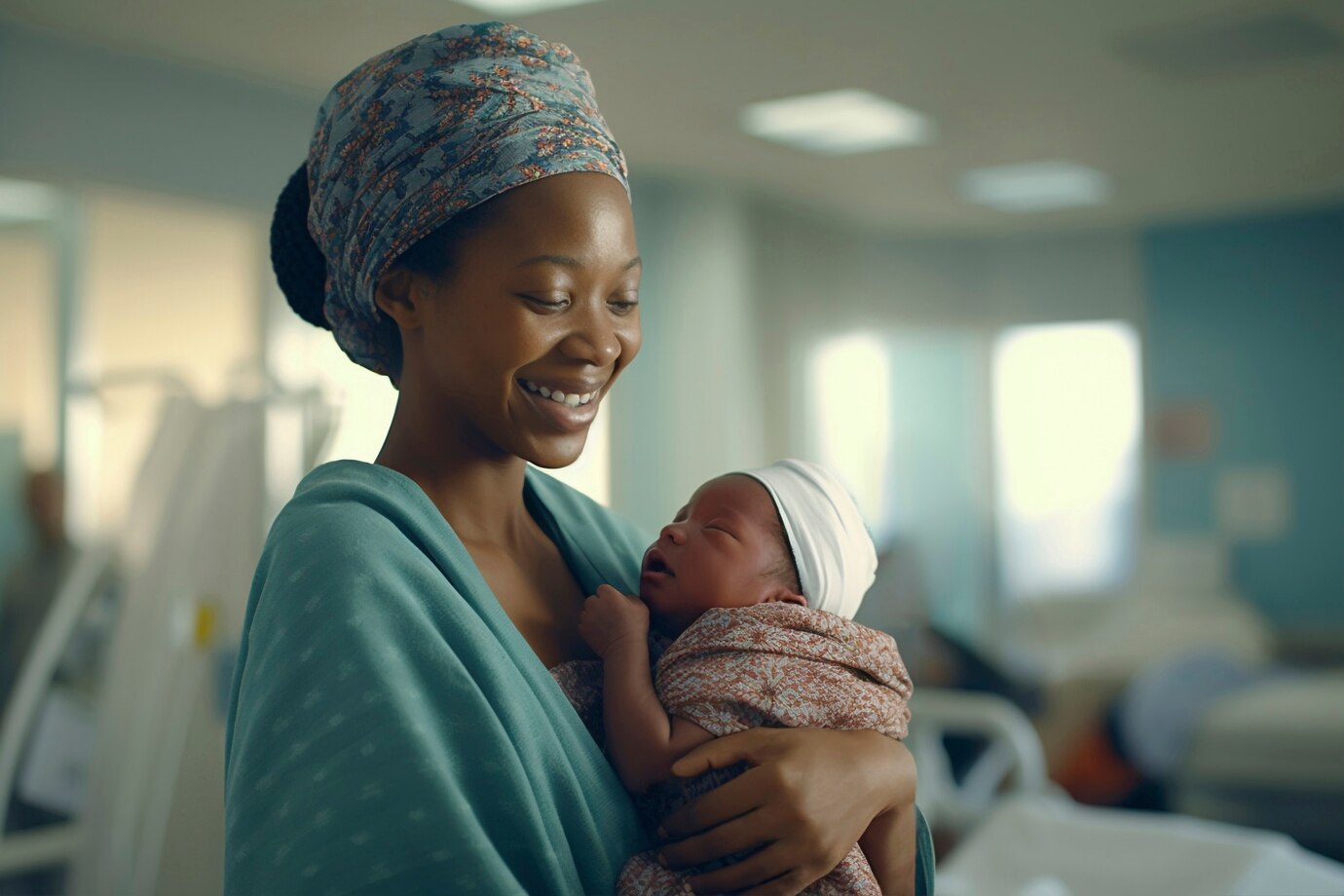 Portrait of a black woman with her newborn baby