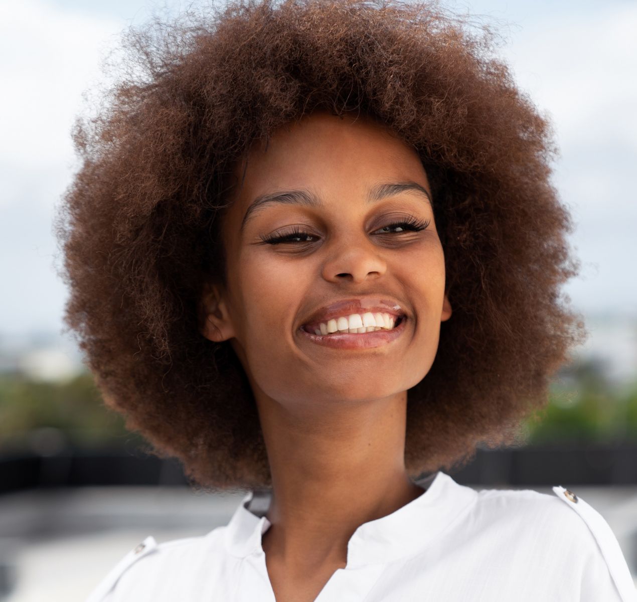 Smiley and healthy looking black lady